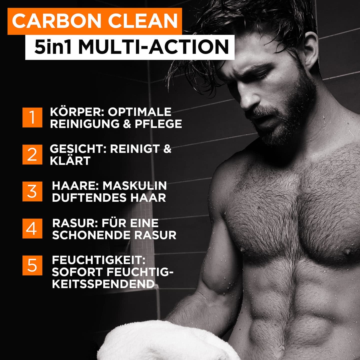 Carbon Clean 5in1 Duschgel mit seinen fünf Anwendungsgebieten